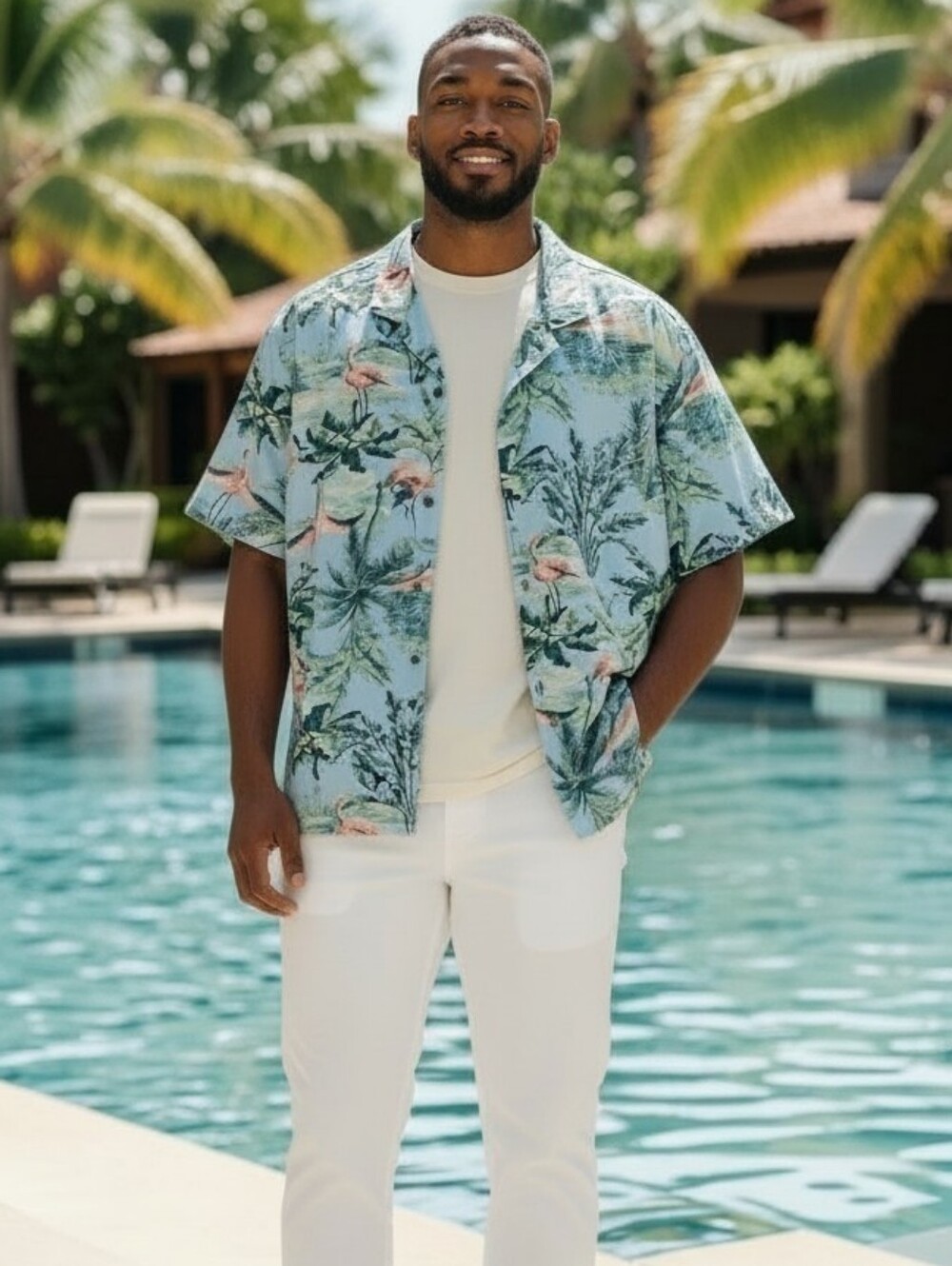 Old NavyTropical Flamingo Print  Hawaiian Style Shirt Men's Size XL
